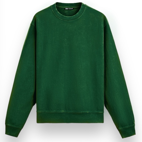 ZARA Loose Fit Crewneck Sweatshirt Oversized Dark Hunter Green Sweater Top - Picture 1 of 6